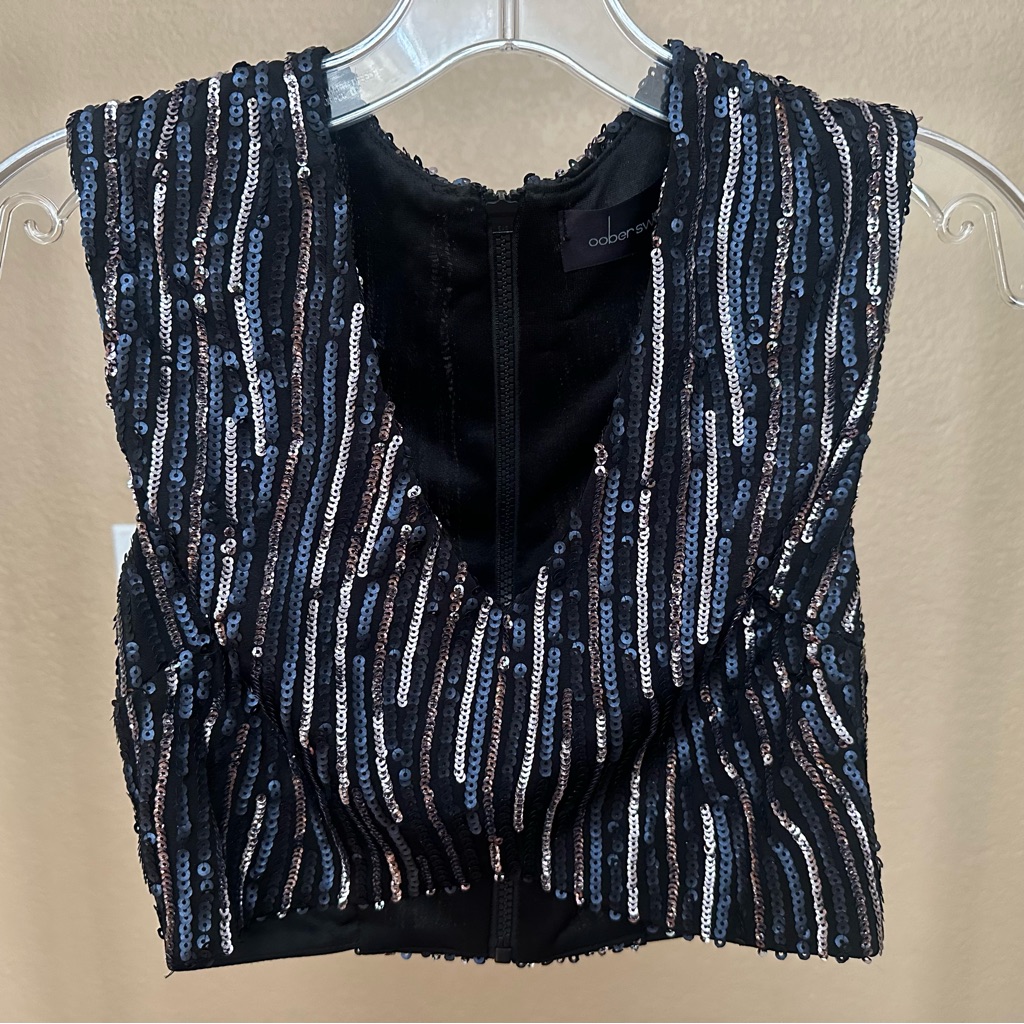 Adober Sequin Black And Blue Crop Top